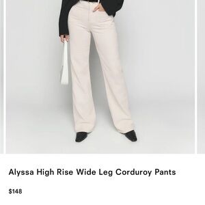 Reformation Alyssa High Rise Wide Leg Corduroy Pants in Sage Green